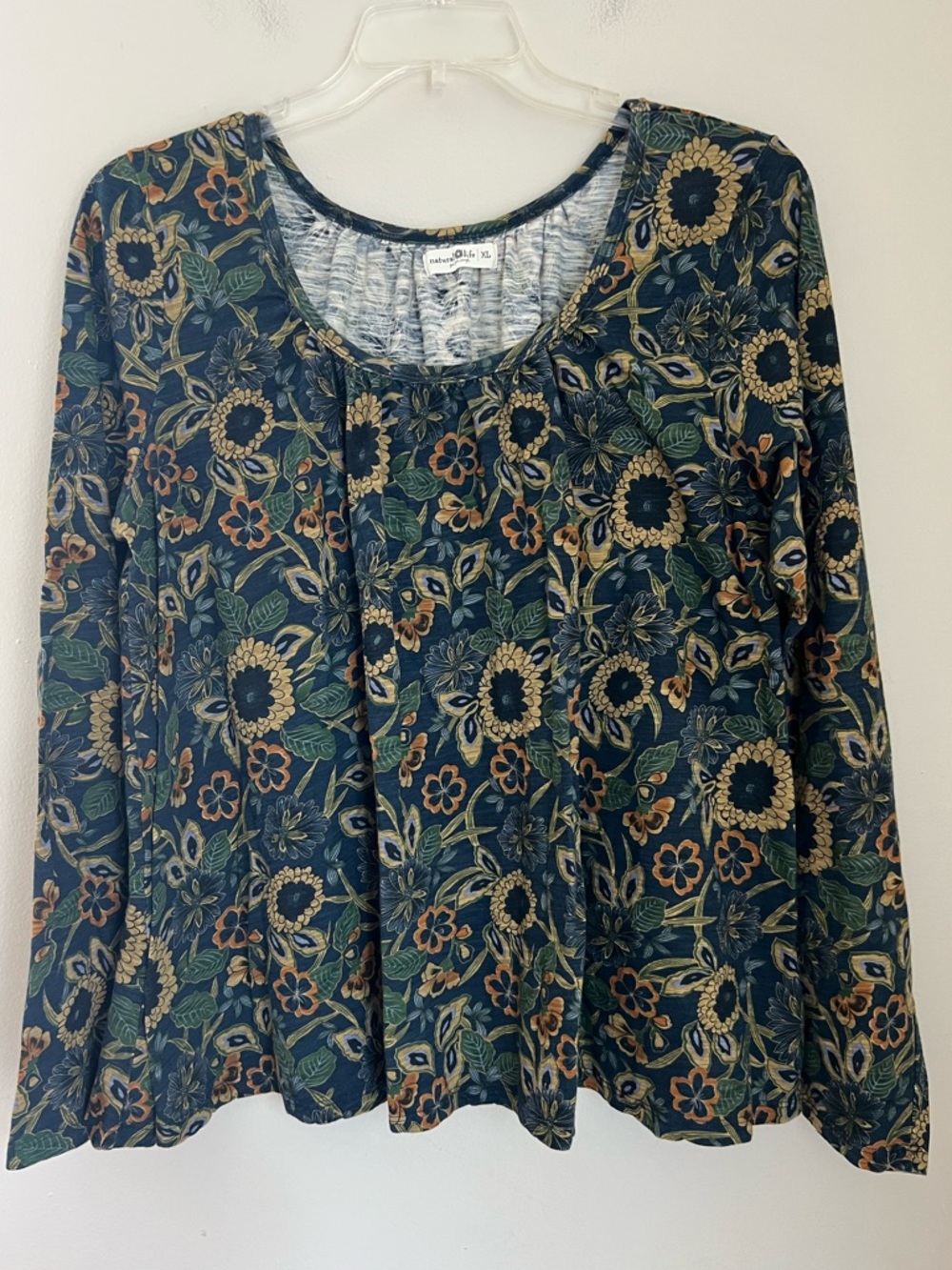 Natural Life Floral Long Sleeve Tee Shirt Women’s XL A-line Scoop Neck Colorful